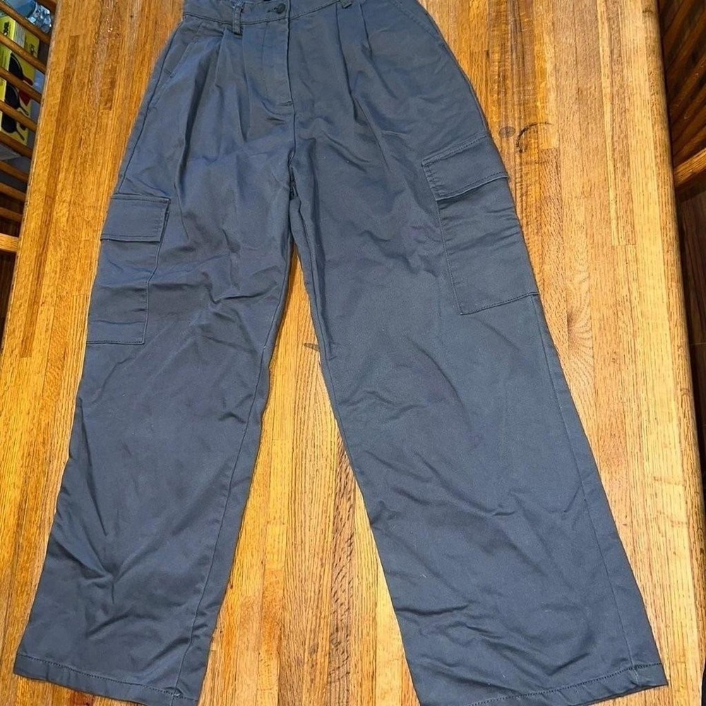 Hunter & Brown Women Small Gray Pleated High Waist Cargo Straight Leg Pants